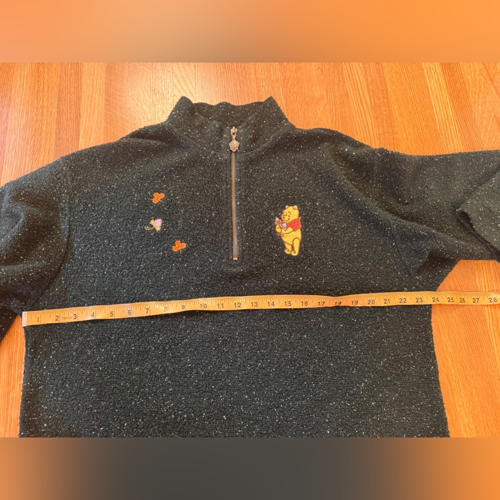 90s Vintage Pooh Bear Green Quarter Zip Sweater Sz M - Picture 6 of 7